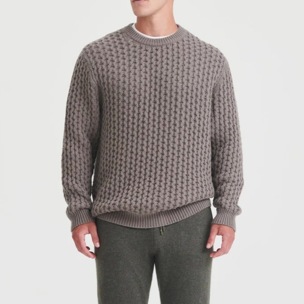 NAADAM Taupe Cashmino Honeycomb Crewneck Sweater